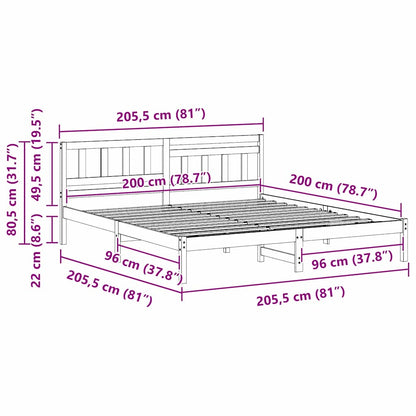 Bedframe met hoofdeinde Bruin 200 x 200 cm Massief grenenhout