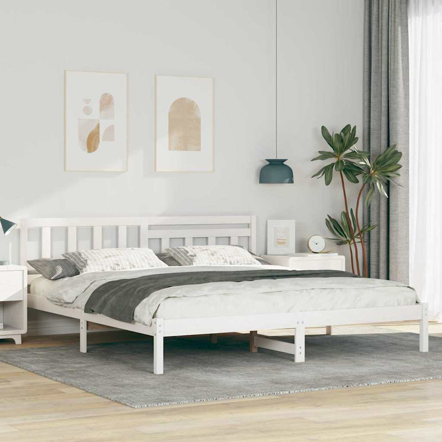 Bedframe met hoofdeinde Wit 200 x 200 cm Massief grenenhout