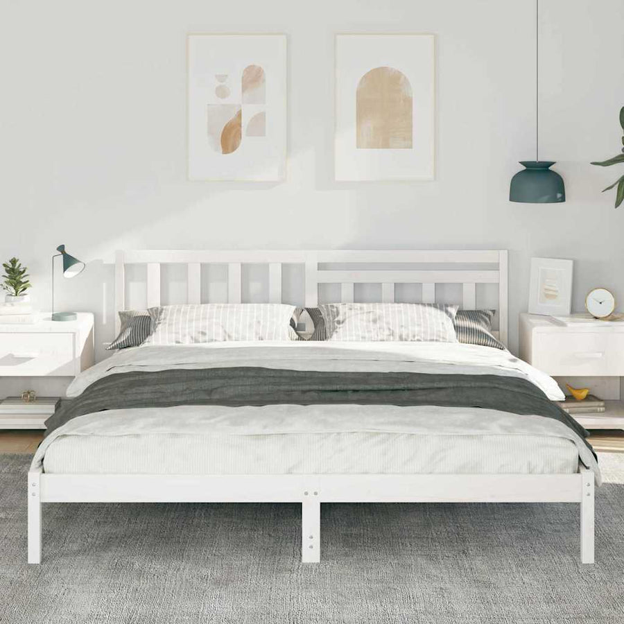 Bedframe met hoofdeinde Wit 200 x 200 cm Massief grenenhout