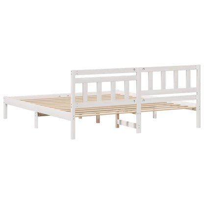 Bedframe met hoofdeinde Wit 200 x 200 cm Massief grenenhout