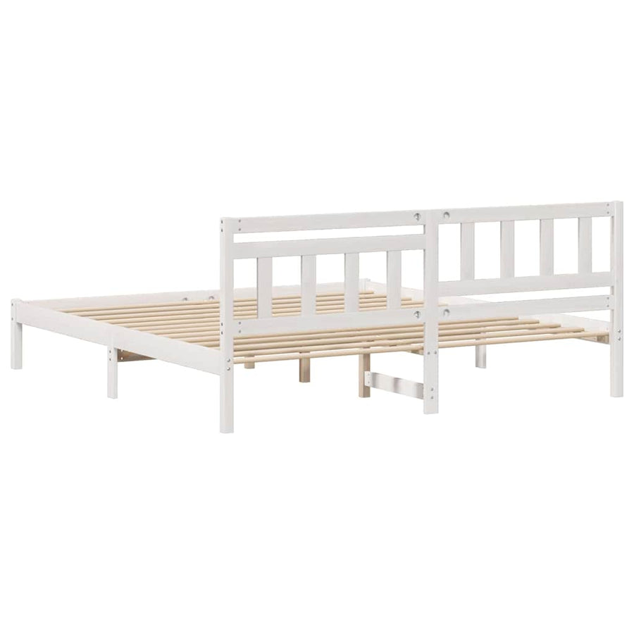 Bedframe met hoofdeinde Wit 200 x 200 cm Massief grenenhout