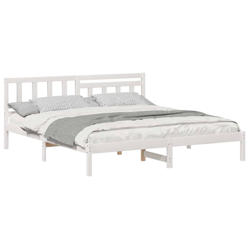 Bedframe met hoofdeinde Wit 200 x 200 cm Massief grenenhout