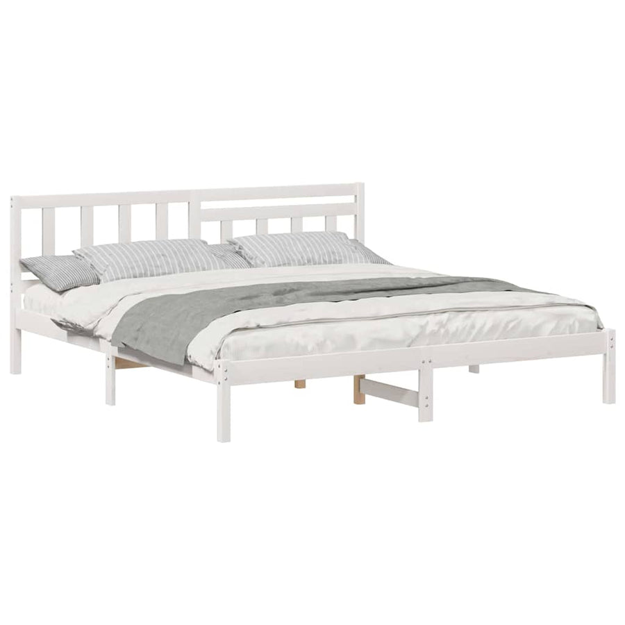 Bedframe met hoofdeinde Wit 200 x 200 cm Massief grenenhout
