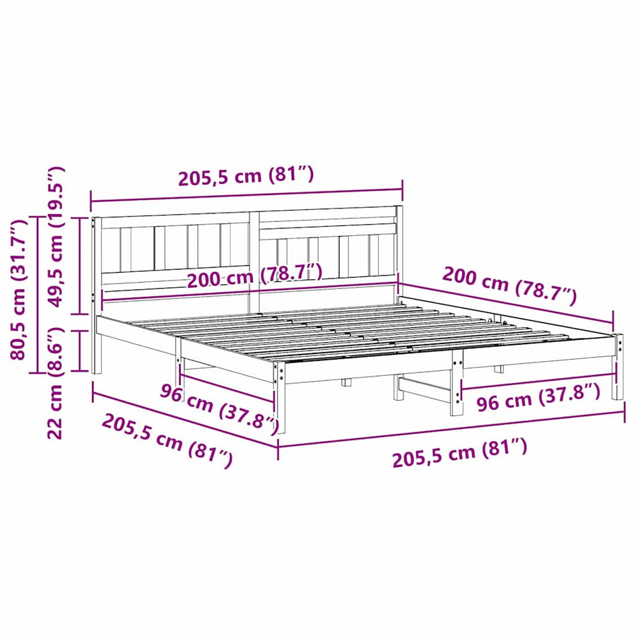 Bedframe met hoofdeinde Wit 200 x 200 cm Massief grenenhout
