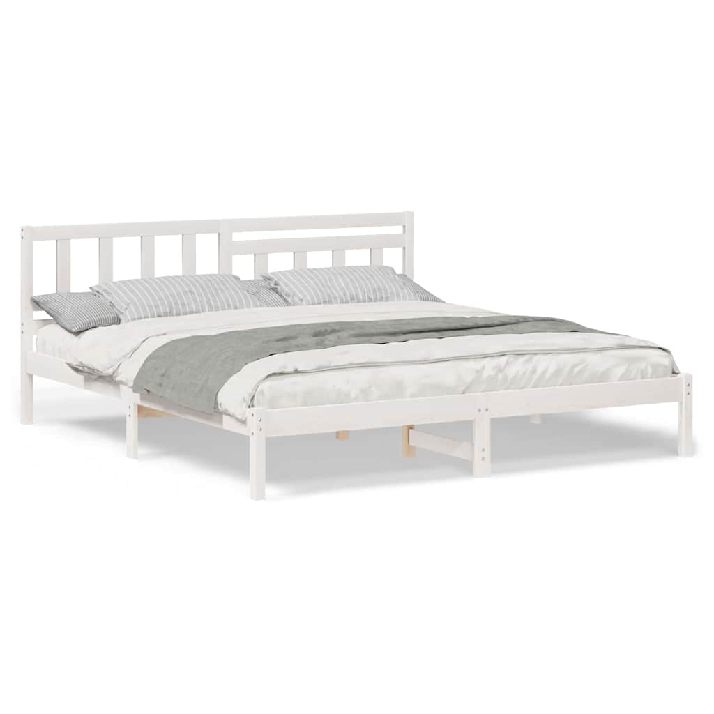 Bedframe met hoofdeinde Wit 200 x 200 cm Massief grenenhout