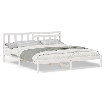 Bedframe met hoofdeinde Wit 200 x 200 cm Massief grenenhout