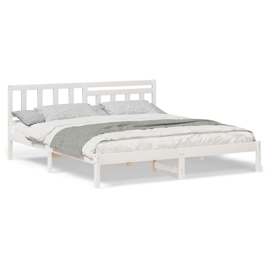 Bedframe met hoofdeinde Wit 200 x 200 cm Massief grenenhout