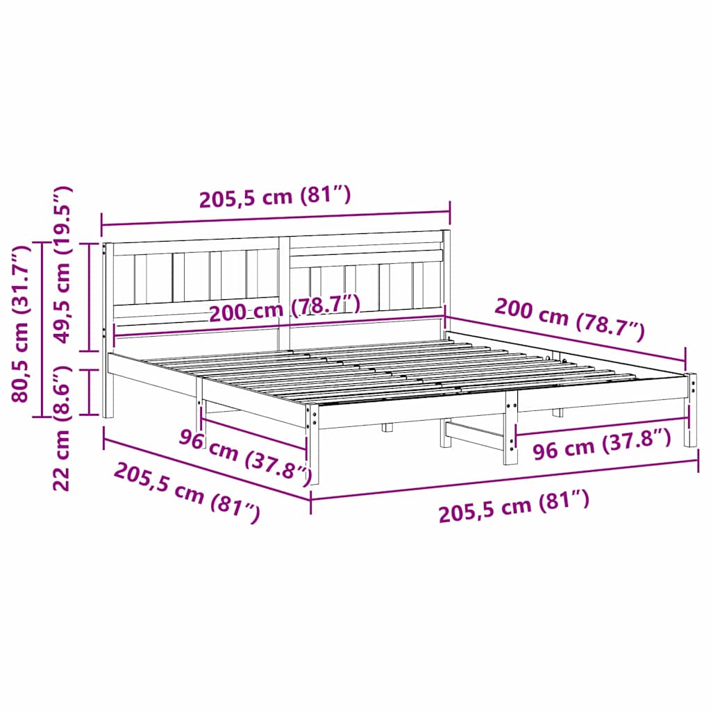 Bedframe Wasbruin 200 x 200 cm Massief grenenhout