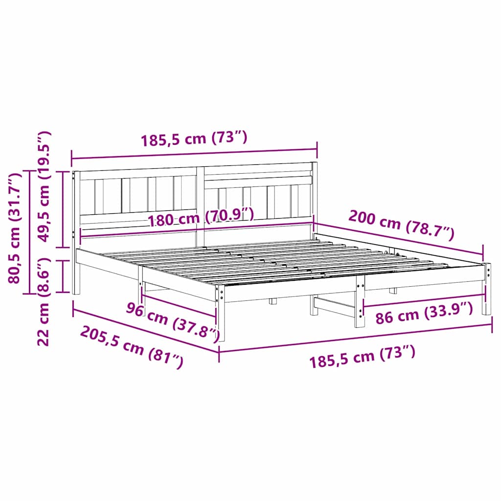 Bedframe met hoofdeinde Wit 180 x 200 cm Massief grenenhout