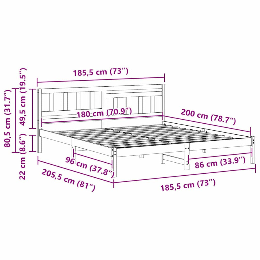 Bedframe Wasbruin 180 x 200 cm Massief grenenhout