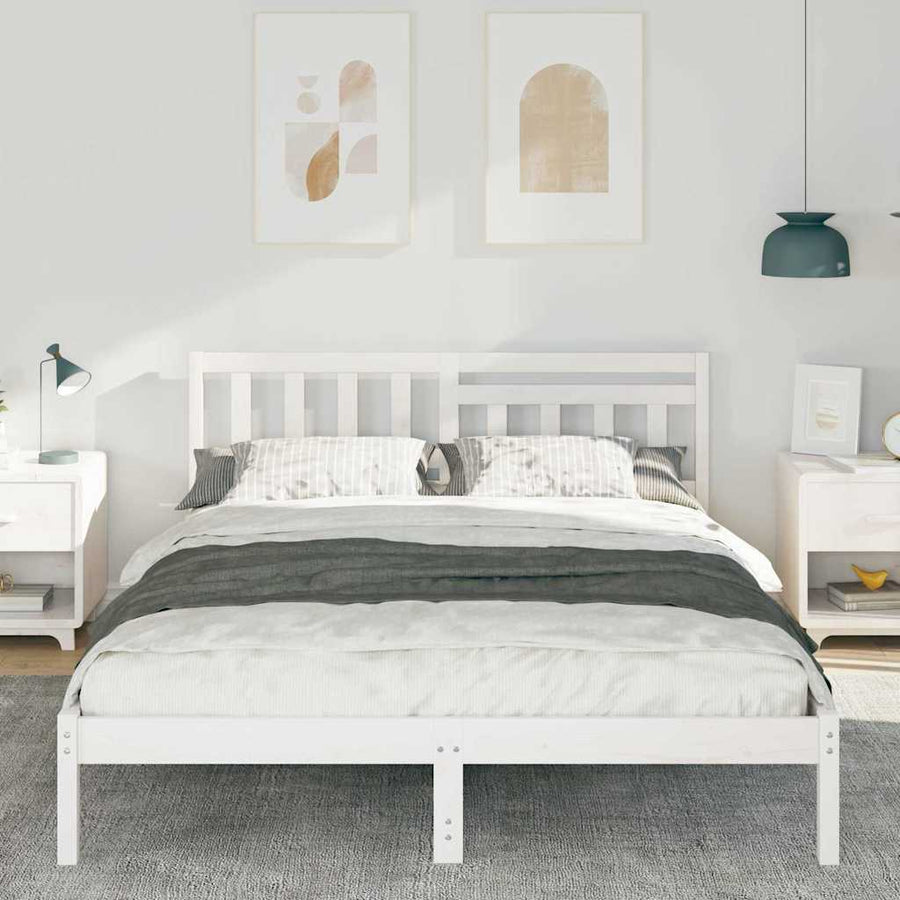 Bedframe met hoofdeinde Wit 160 x 200 cm Massief grenenhout