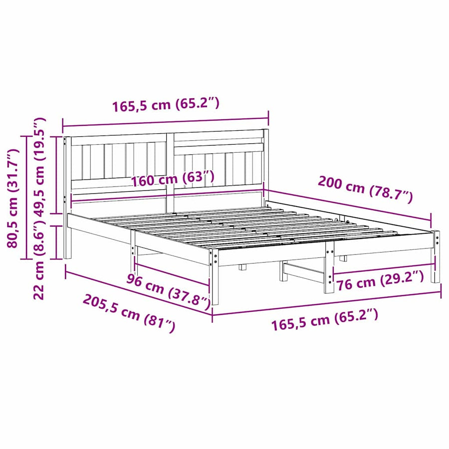 Bedframe met hoofdeinde Wit 160 x 200 cm Massief grenenhout