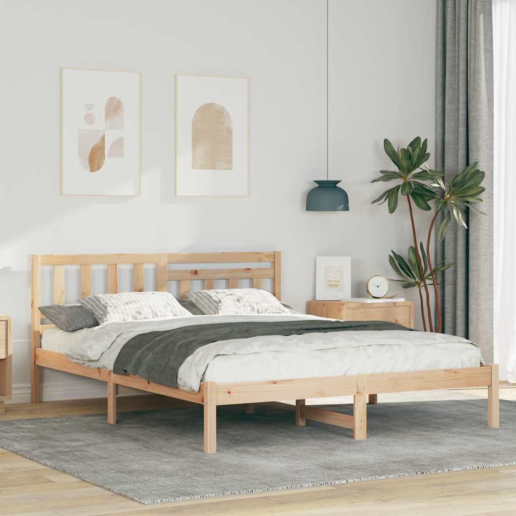 Bedframe met hoofdeinde Bruin 150 x 200 cm Massief grenenhout