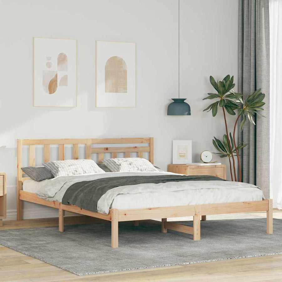 Bedframe met hoofdeinde Bruin 150 x 200 cm Massief grenenhout