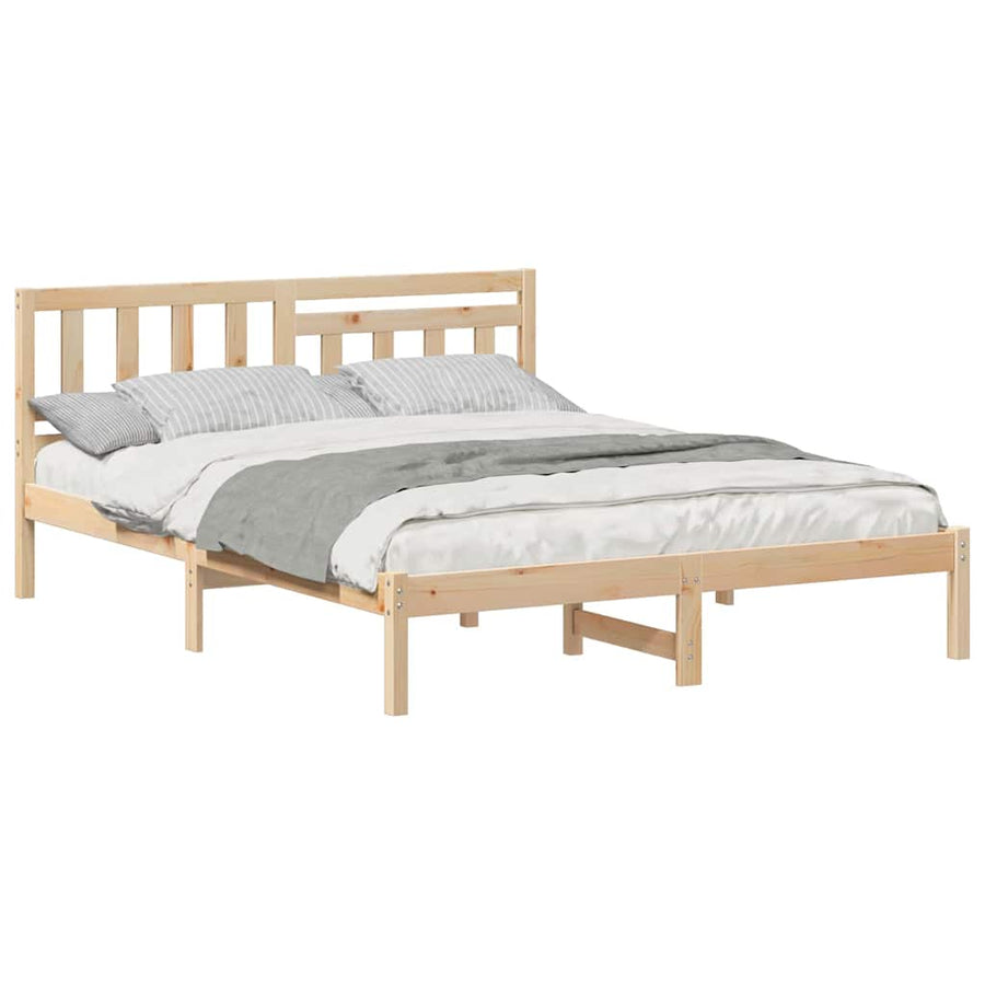 Bedframe met hoofdeinde Bruin 150 x 200 cm Massief grenenhout