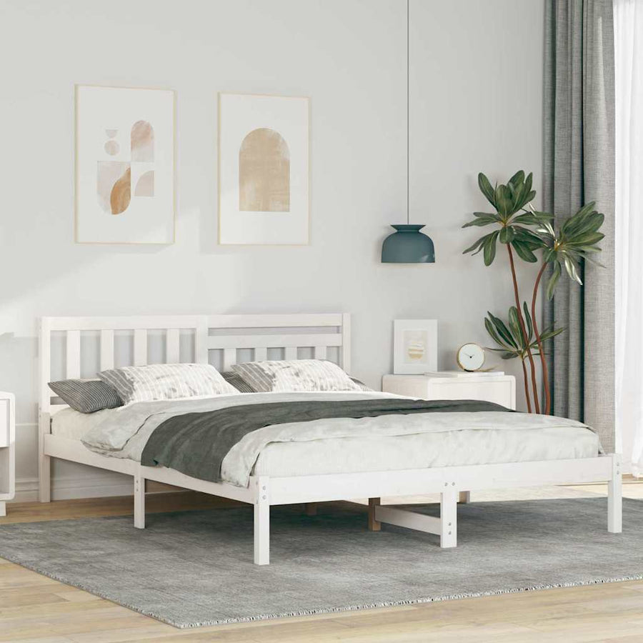 Bedframe met hoofdeinde Wit 150 x 200 cm Massief grenenhout