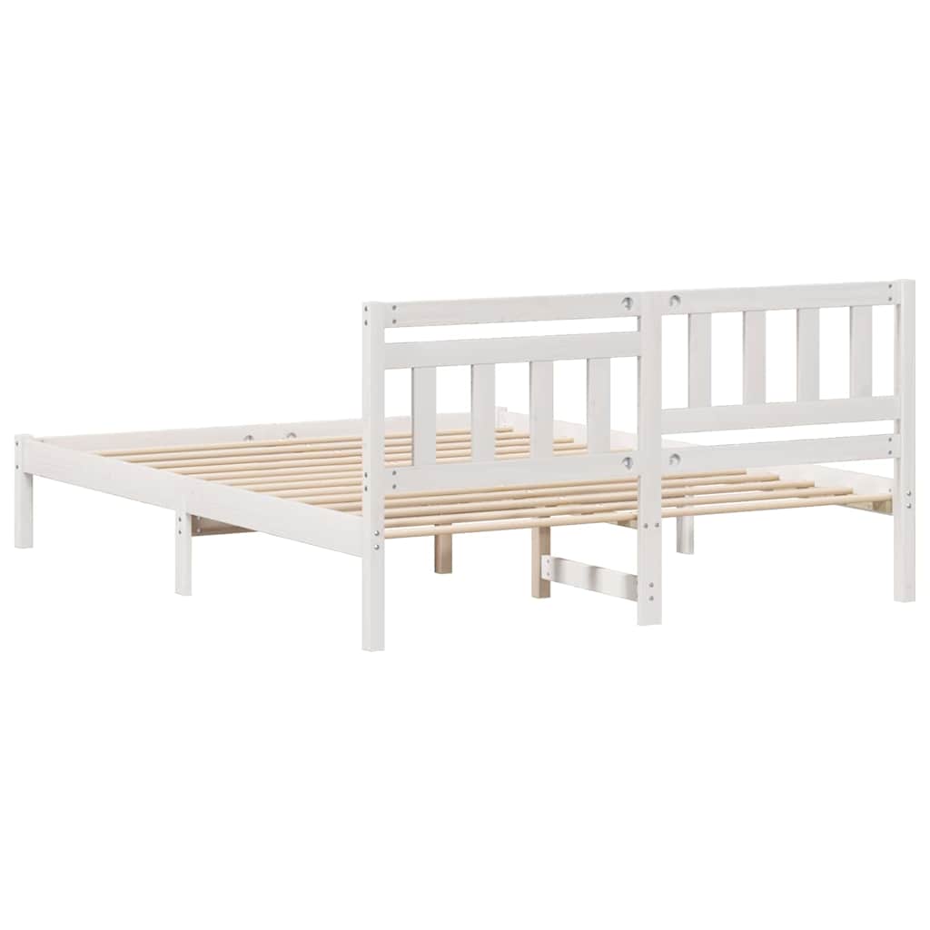Bedframe met hoofdeinde Wit 150 x 200 cm Massief grenenhout