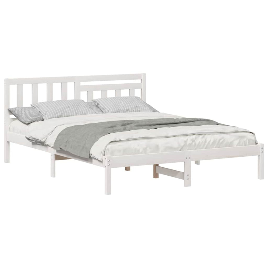 Bedframe met hoofdeinde Wit 140 x 200 cm Massief grenenhout