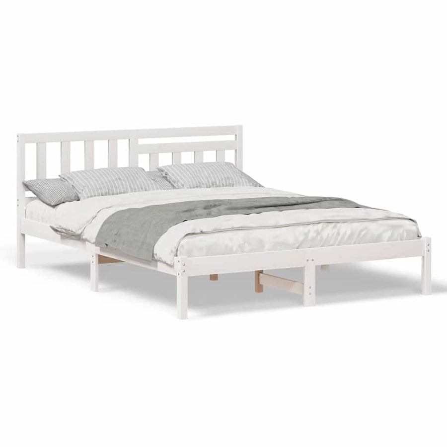 Bedframe met hoofdeinde Wit 140 x 200 cm Massief grenenhout