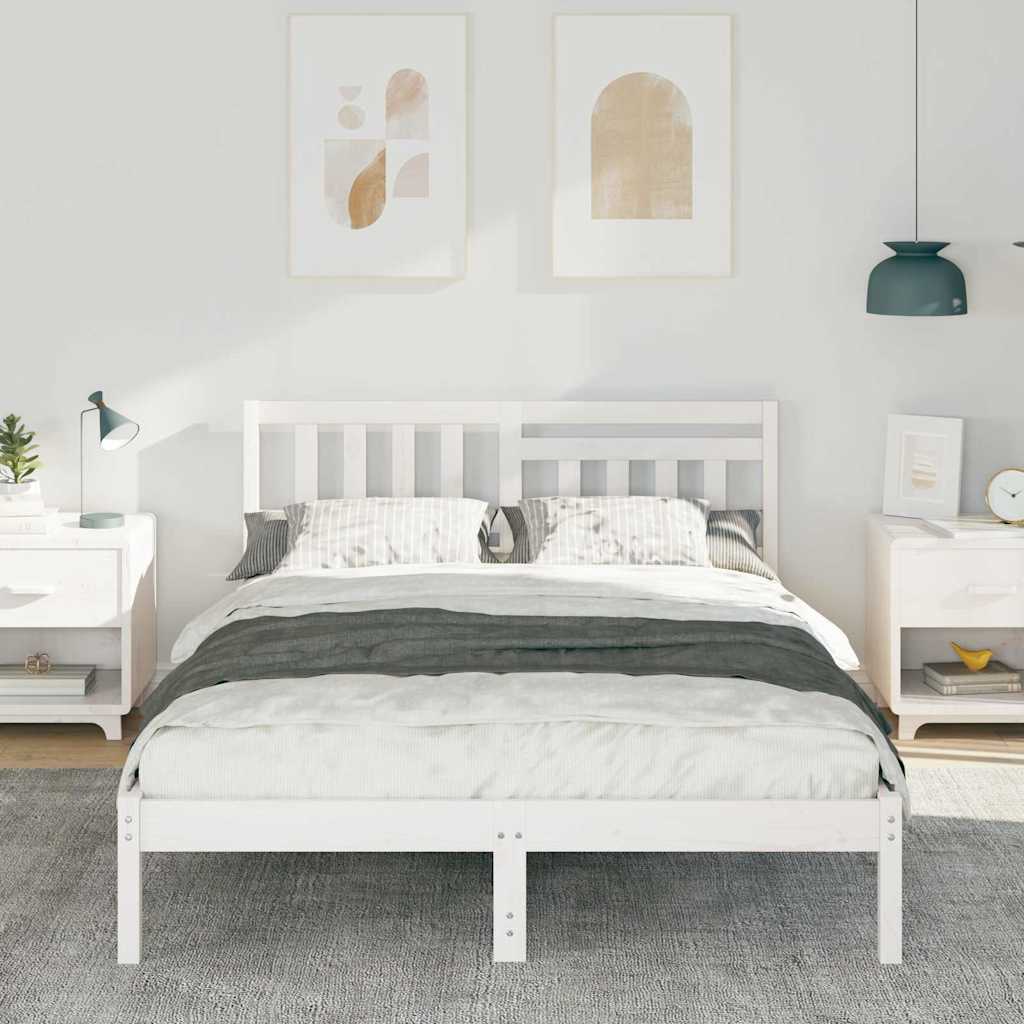 Bedframe met hoofdeinde Wit 120 x 200 cm Massief grenenhout
