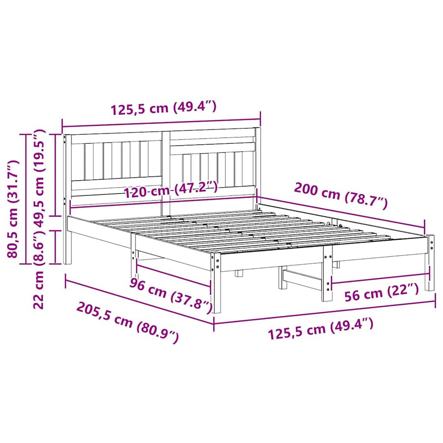 Bedframe met hoofdeinde Wit 120 x 200 cm Massief grenenhout