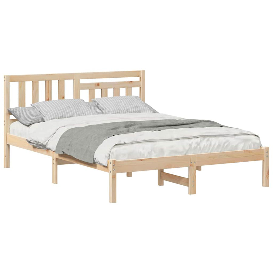 Bedframe met hoofdeinde Bruin 140 x 190 cm Massief grenenhout