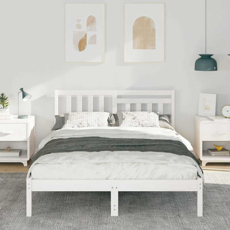 Bedframe met hoofdeinde Wit 140 x 190 cm Massief grenenhout