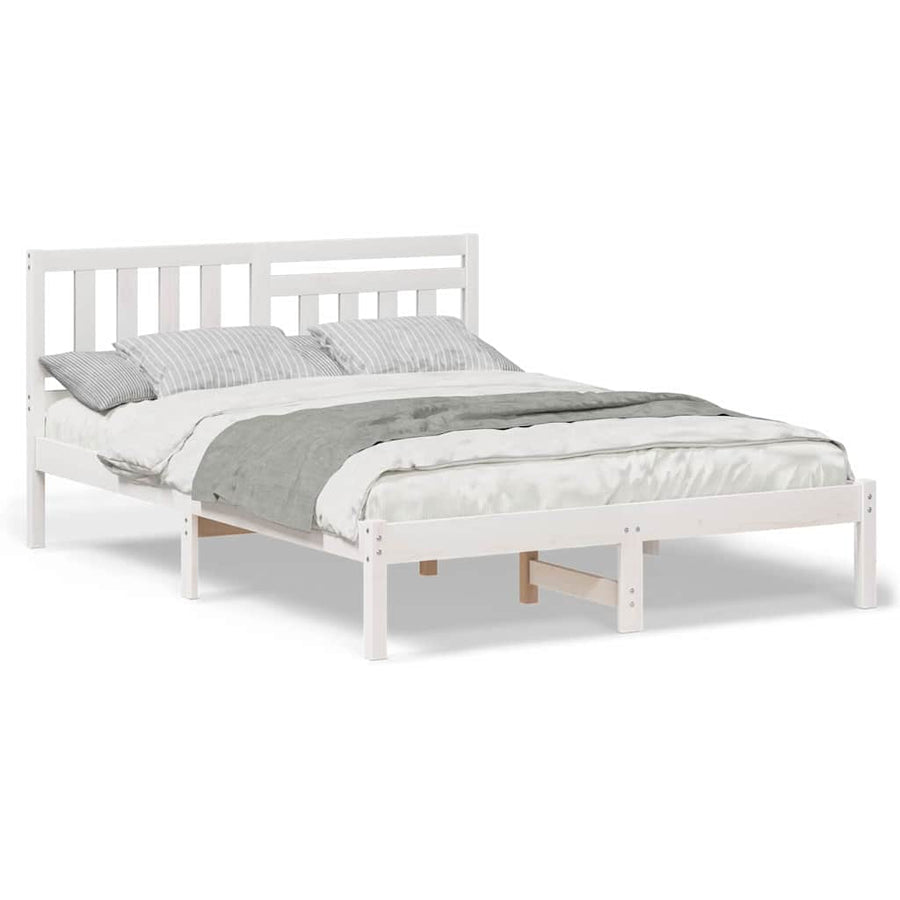 Bedframe met hoofdeinde Wit 140 x 190 cm Massief grenenhout