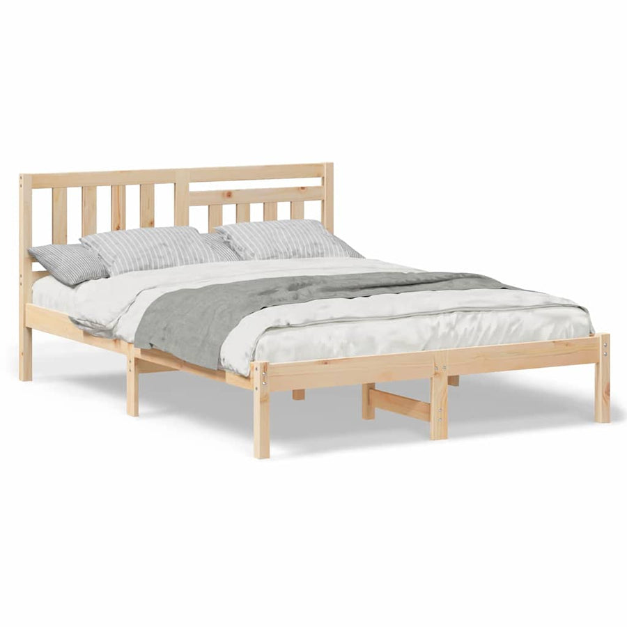 Bedframe met hoofdeinde Bruin 135 x 190 cm Massief grenenhout