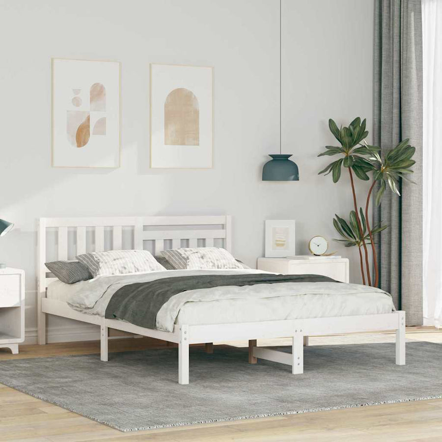 Bedframe met hoofdeinde Wit 135 x 190 cm Massief grenenhout