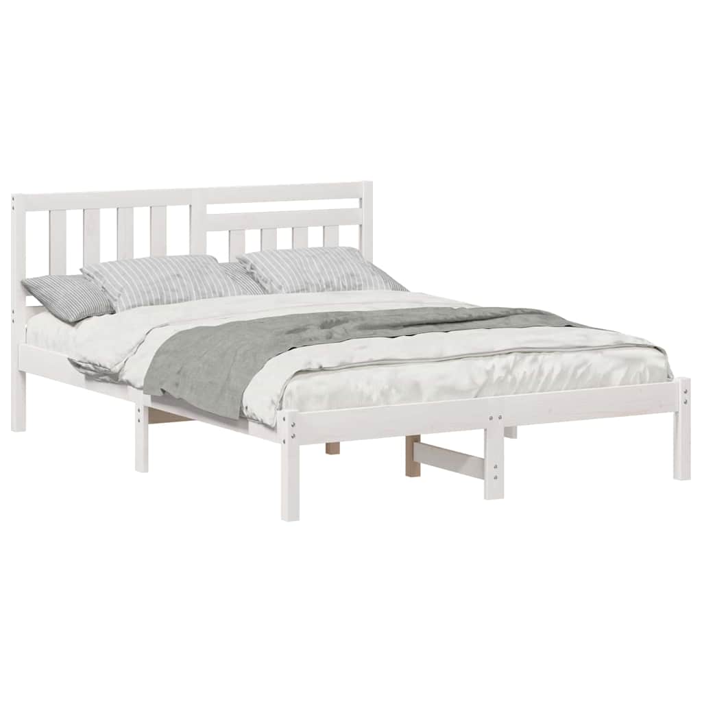 Bedframe met hoofdeinde Wit 135 x 190 cm Massief grenenhout