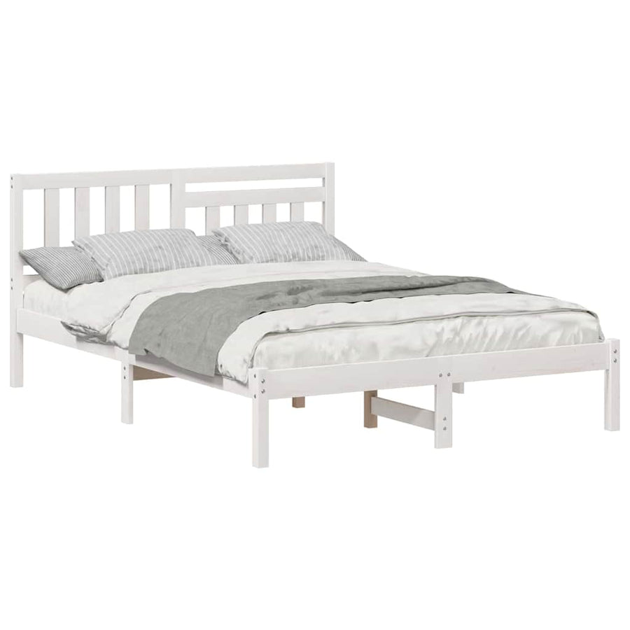 Bedframe met hoofdeinde Wit 135 x 190 cm Massief grenenhout