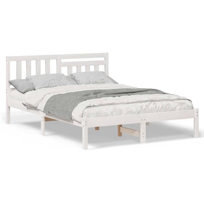 Bedframe met hoofdeinde Wit 135 x 190 cm Massief grenenhout