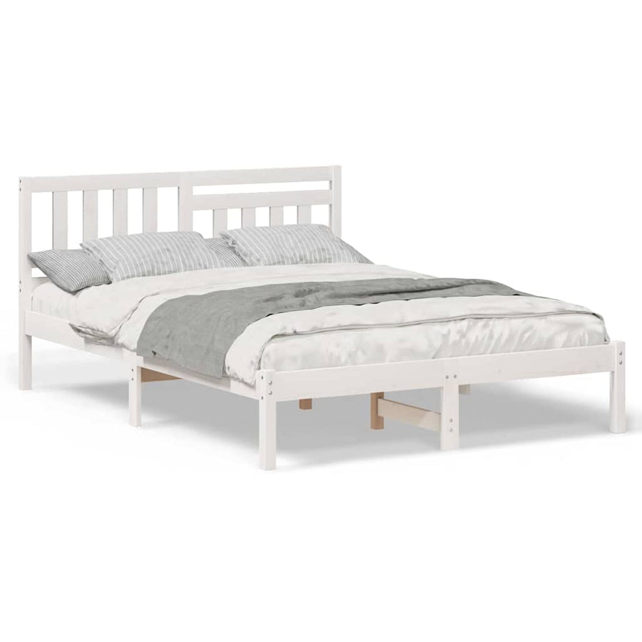 Bedframe met hoofdeinde Wit 135 x 190 cm Massief grenenhout
