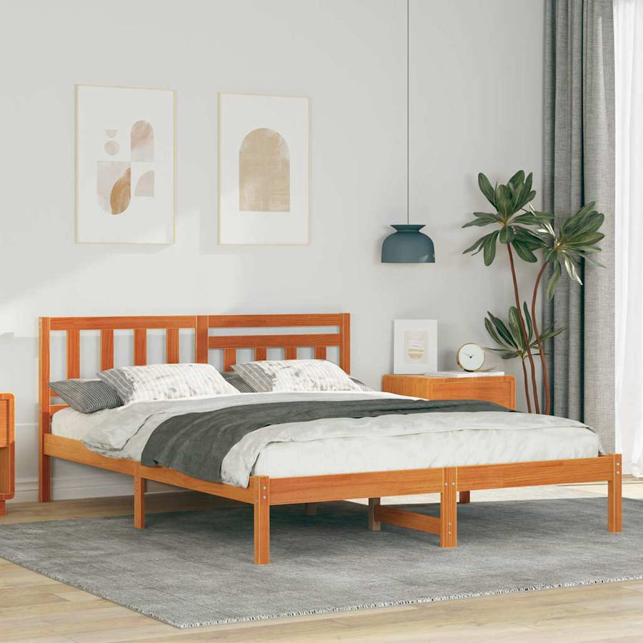 Bedframe Wasbruin 135 x 190 cm Massief grenenhout