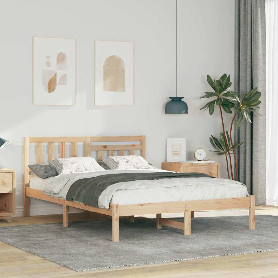 Bedframe met hoofdeinde Bruin 120 x 190 cm Massief grenenhout