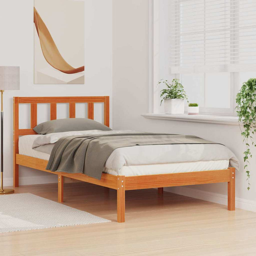 Bedframe met hoofdeinde Wasbruin 90 x 190 cm Massief grenenhout