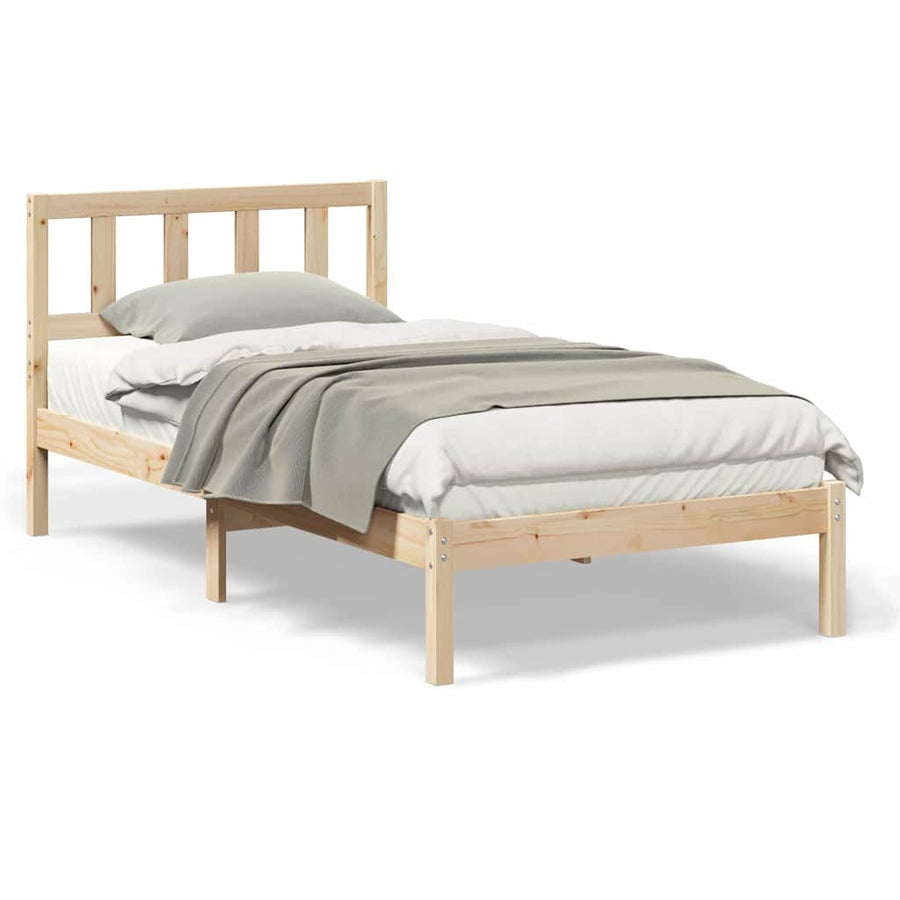 Bedframe met hoofdeinde Bruin 75 x 190 cm Massief grenenhout