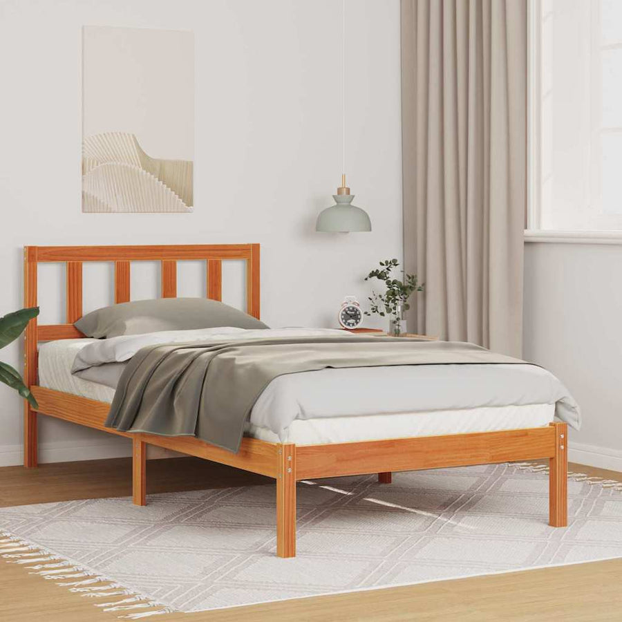 Bedframe met hoofdeinde Wasbruin 75 x 190 cm Massief grenenhout