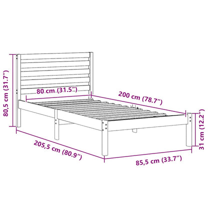Bedframe met hoofdeinde Wit 80 x 200 cm Massief grenenhout