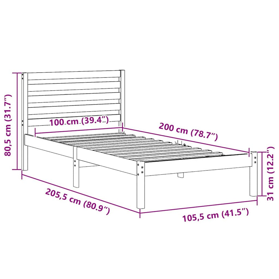 Bedframe met hoofdeinde Bruin 100 x 200 cm Massief grenenhout