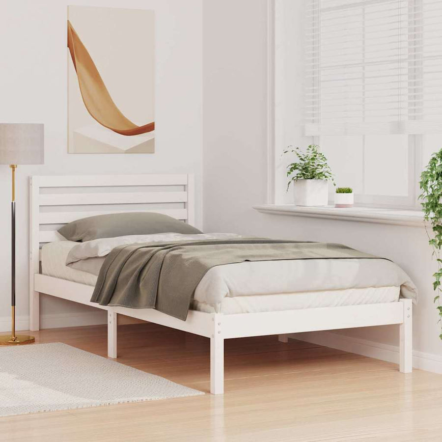Bedframe met hoofdeinde Wit 100 x 200 cm Massief grenenhout