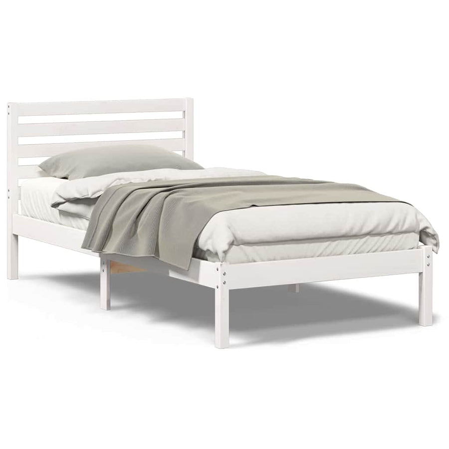 Bedframe met hoofdeinde Wit 100 x 200 cm Massief grenenhout