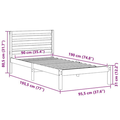 Bedframe met hoofdeinde Bruin 90 x 190 cm Massief grenenhout