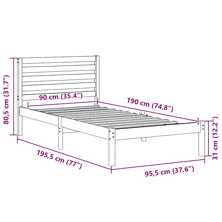 Bedframe met hoofdeinde Bruin 90 x 190 cm Massief grenenhout