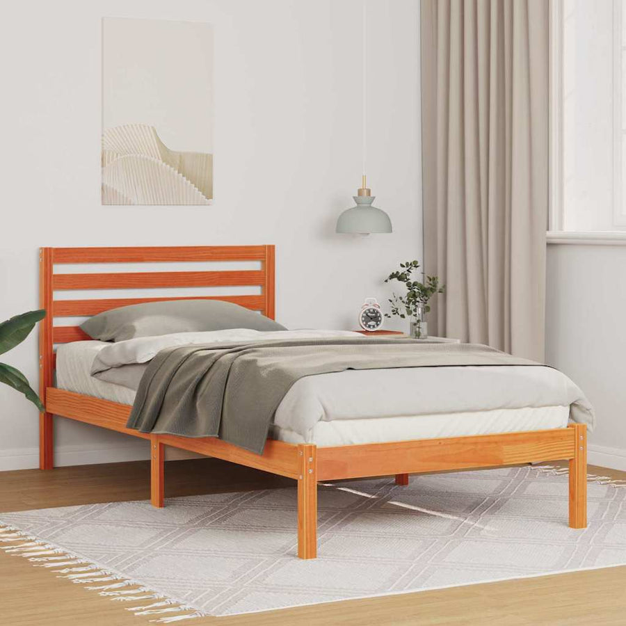 Bedframe met hoofdeinde Wasbruin 90 x 190 cm Massief grenenhout
