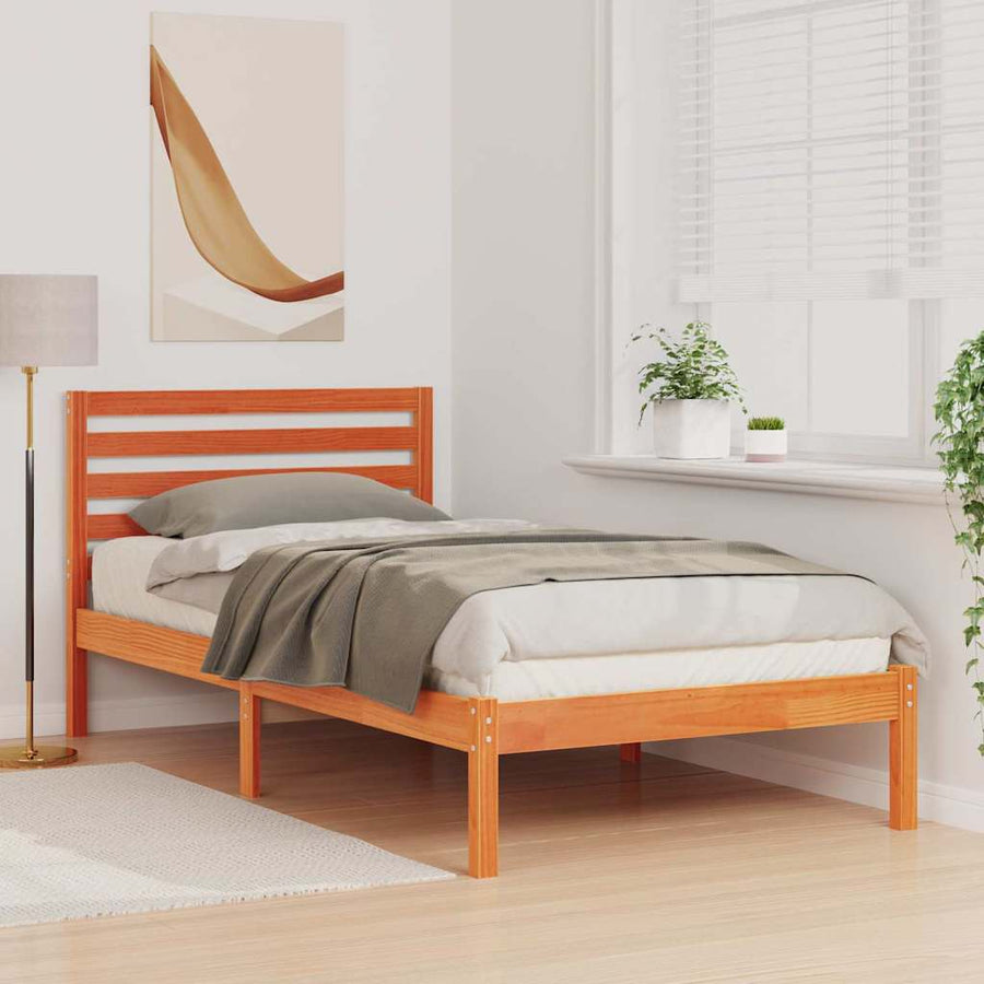 Bedframe met hoofdeinde Wasbruin 90 x 190 cm Massief grenenhout