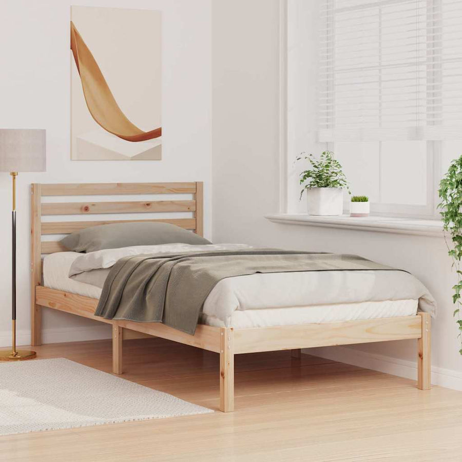 Bedframe met hoofdeinde Bruin 75 x 190 cm Massief grenenhout