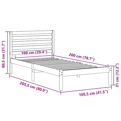 Bedframe met hoofdeinde Wit 75 x 190 cm Massief grenenhout