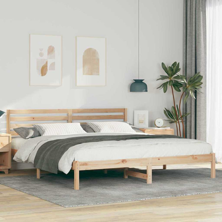 Bedframe met hoofdeinde Bruin 200 x 200 cm Massief grenenhout